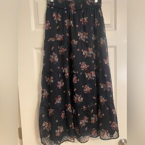 LOFT Navy Floral A-Line Skirt